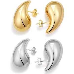 2 Pairs Chunky Gold Hoop Earrings for Women Lightweight 14K Gold Plated Chunky